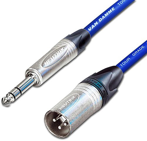Male XLR to ¼ TRS Jack Lead. Balanced Van Damme Mic Cable. Short 10m 6m 3m 20m (3m, Blue)