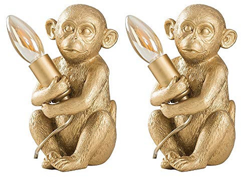 MiniSun | Modern Metallic Gold Painted Baby Monkey Design Table Lamps | Table Lamps, Home Décor & Improvement Essential | Set of 2