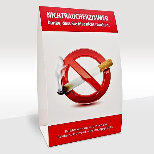 100x Gästehinweis, Tischaufsteller: NICHTRAUCHERZIMMER, non-smoking room, Rauchen verboten, Rauchfrei, 2-sprachig, Karton