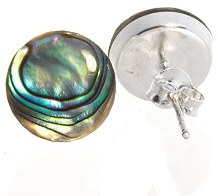 Premium 925 Sterling Silber Ohrringe halbrund für Damen - 10mm - Designer Paua Muschel Abalone Ohrstecker - Perlmutt Schmuck - Paua Perlmutt Muschel Ohrringe mehrfarbig