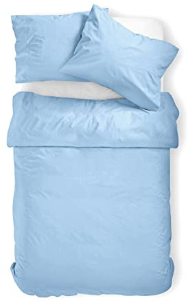Amolavet Sommer Bettwäsche 135x200 2teilig Set Hellblau aus Gebürstetem Mikrofaser Sommerbettwäsche 135x200 Bettbezug 135 X 200 + Kissenbezüg 80x80 Mit Reißverschluss für Einzelbett