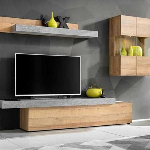 Paris Prix Ensemble Meuble TV Concret 230cm Naturel & Gris