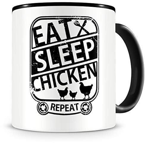 Samunshi® Hühner Tasse mit Spruch Eat Sleep Chicken Repeat Geschenk für Hühner Fans Kaffeetasse groß Lustige Tassen zum Geburtstag schwarz 300ml