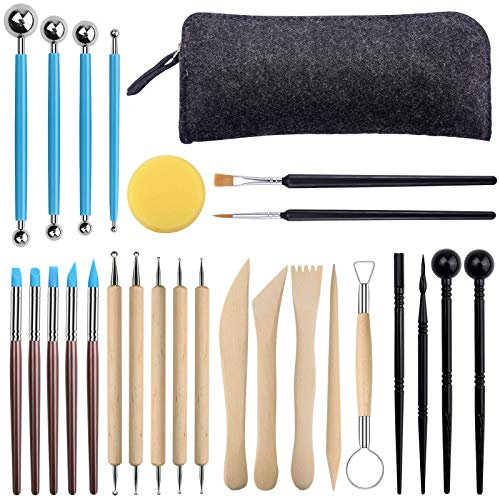 Herramientas de Arcilla,27pc Herramientas Arcilla polimérica Clay Herramientas de Cerámica, Herramientas de Escultura de Arcilla con Bolsa para Modelado de Arcilla,Tallado de Madera, Principiantes