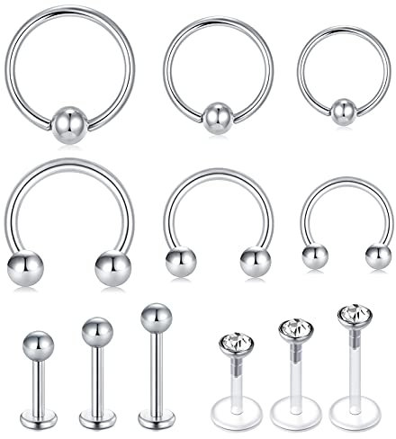 Briana Williams 16G Tragus Cartílago Helix Pendiente Acero Quirúrgico Herradura Anillo de Nariz Labret Piercing de Labios Daith de Oreja