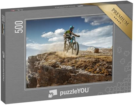 puzzleYOU: Puzzle 500 Teile „Mountainbiker über dem Abhang“ – aus der Puzzle-Kollektion Sport