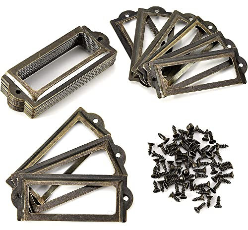 36 Stücke Label Halter, Label Rahmen, Vintage Label Halter, Metall Etikettenhalter, Metallrahmen mit Schrauben, für Namensschilder Apothekerschrank Schublade Schrank oder Aktenschrank