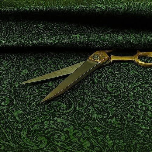 Redbrick Mill Fabrics Royal Damask Pattern Lightweight Chenille Green Colour Upholstery Curtain Fabric (1 Metre)