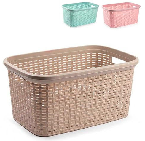 AC - Cesta para la Ropa Sucia - Modelo Rin Rattan - Forma Rectangular - Fabricado en Plástico - Cesto para la colada - Almacenamiento - 25 x 53 x 36 cm - Color Surtido