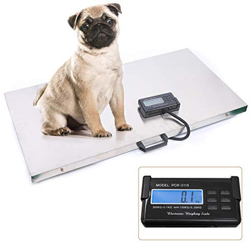 Elektronische Veterinärwaage, 103x53cm Plattformwaage Paketwaage Hundewaage bis 300kg Edelstahl Plattform Waage
