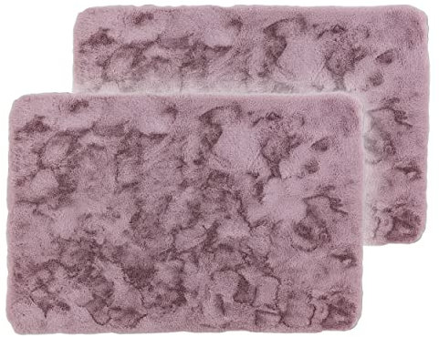 Schöner Wohnen Kollektion Badezimmerteppich 40x60 cm 2er Set – sehr Flauschige Badematte Rose – Deko Badezimmer Matte waschbar und rutschfest
