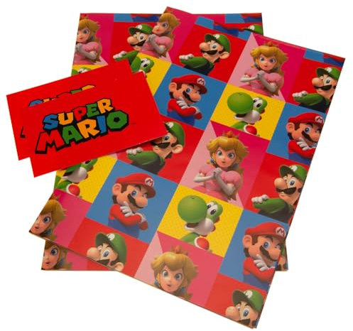 Super Mario Charaktere Geschenkpapier, mehrfarbig, Einheitsgröße, 4 Stück
