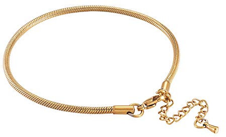 PandaHall 10 braccialetti in acciaio inox a forma di serpente, 200 mm, placcati in oro, con catena di estensione per gioielli fai da te