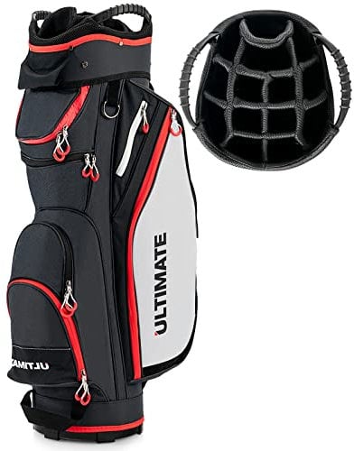 COSTWAY Sac de Golf avec Support 14 Compartiments Séparés 8 Poches Capuche Anti-Pluie Bandoulière Sac Isotherme Léger pour Transporter Grande Capacité (Noir)