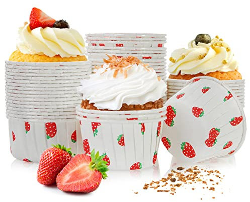 Spesh 50 Stücke Mini Muffins Papierförmchen Einhorn Muffinförmchen Cupcake Formen für Weihnachten, Geburtstagsfeiern, Thanksgiving (Erdbeeren)