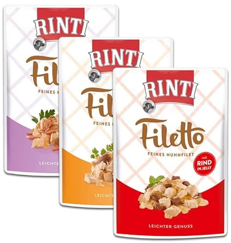 Rinti Frischebeutel Filetto Multipack Huhnfilet mit Schinken, Herz und Rind in Jelly 72 x 100 g