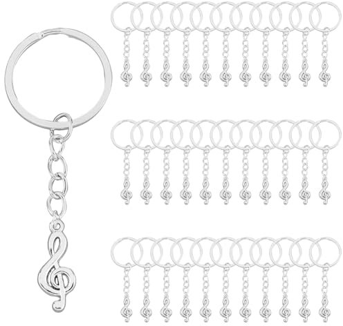 SUPERFINDINGS 34Pcs Note de Musique Porte-Clés G Clef Symbole Musical Métal Porte-Clés Alliage Musique Pendentif Signe Porte-Clés avec Fer Split Porte-Clés pour Noël Fist Day of School Cadeaux Décor