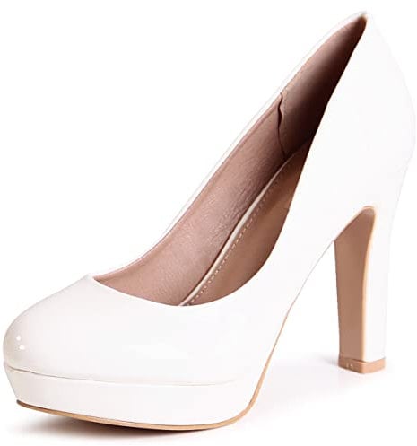 topschuhe24 2710 Damen Lack Pumps Plateau High Heels, Farbe:Weiß, Größe:39 EU