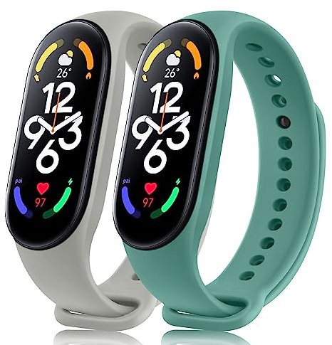 AK Bracelet Compatible avec Xiaomi Mi Band 7, Bracelet en Silicone Souple Remplacement Compatible Uniquement pour Xiaomi Mi Band 7 (Vert/Gris)