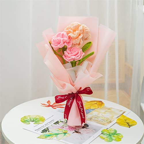 DIY Kit Wollgarn DIY Strickmaterial Rosa Blumenstrauß Anzug Handmade Häkeln Geschenk Dekoration (Rosa, DIY Material)