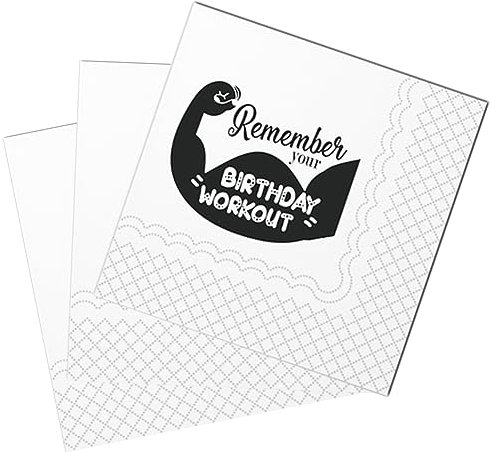 SharkBliss Funny Birthday Cocktail Napkins, 50 Pack Funny Happy Birthday Paper Napkins for Gym Buddy Fitness Instructor Gym Rat Best Friend | 2-Ply, 5x5 (Gym Buddy Birthday)