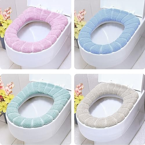 Bathroom Soft Toilet Cover Toilet Seat Cover Pads Washable Universal Size 4 Pieces