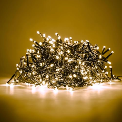 HAND - Luci Natale Interno e Esterno 500 LED con 8 Effetti Luce, Certificate, Basso Consumo e Impermeabili (Oro, 25 metri)