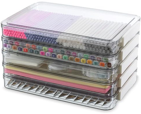 Citylife 5 PCS Plastic Storage Boxes with Lids Portable Case for Drawers, Clear Stackable File Box for Organizing A4 Paper, Letters, Stationery, Documents, Craft, Photo