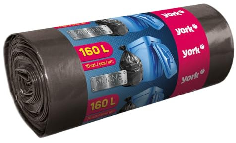 York Müllsäcke 160 L Müllbeutel 10 Stück Mülltüten Abfallsäcke Schwerlast Extra Stark Stabil Schwarz
