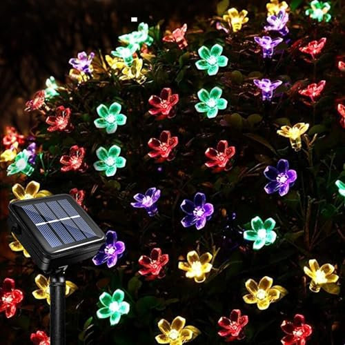 Acxilexy Solar Blumen Lichterketten Aussen, 12M 100LED Blumen-Lichterkette, 8 Modi Blühen Blume Lichterketten, Wasserdichte Kirschblüte Lichterkette für Hochzeit Patio Weihnachten Dekoration