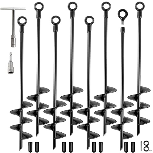 Fabulas Ground Anchors Heavy Duty, Swing Set Anchor Kit 18 Inch 8 Pack Screw in Earth Anchors Trampoline Stakes High Wind Metal Auger Anchor for Shed Tent Carports Securing Animals Camping Mobile Home