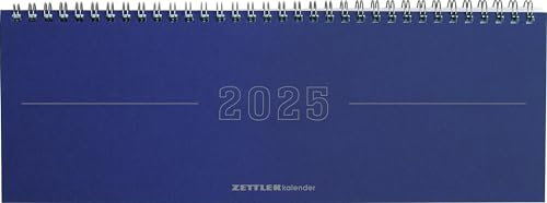 Zettler - Tisch-Querkalender Papyrus 2025 blau, 29,7x10,5cm, Bürokalender mit 112 Seiten, Monatsübersicht, Notizbereich, Mondphasen, Jahresübersicht, Ringbindung und deutsches Kalendarium