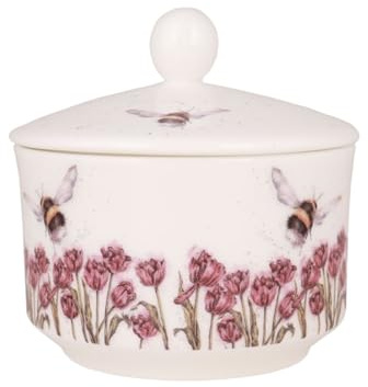 440s Wrendale Designs Porzellan Zuckerdose mit Deckel Motiv Hummel von der britischen Künstlerin Hannah Dale im englischen Landhaus-Stil als Geschenk & selbst genießen bei der Kaffee- oder Tee-Pause