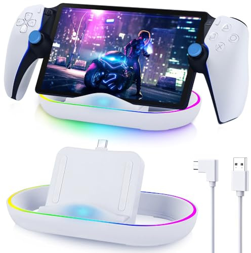 Charging Dock for Playstation Portal,Portable Charging Stand for PS Portal Accessory with 14 RGB Lights &Type-C Cable &Thumb Grips,PS5 Portal Charger Stand Holder for Playstation Portal Remote Player