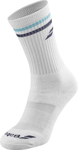 Babolat, Lange Socken 39/42, Weiß/Blau, Verstärkungen an der Vorderseite des Fußes und unter der Sohle, Stützband unter dem Fußgewölbe, Belüftungszonen für bessere Atmungsaktivität.