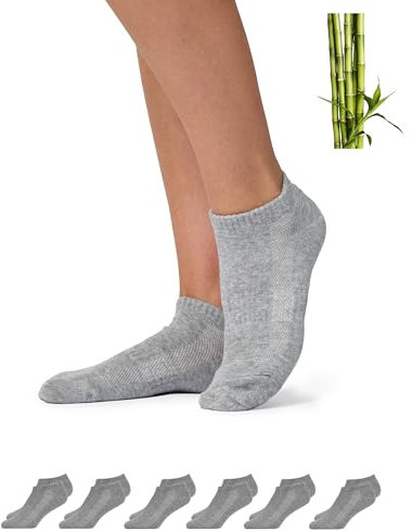Snocks Chaussettes en Fibre de Bambou - Lot de 6 Socquettes Basses Homme et Femme - Chaussettes Douces et Respirantes Contre la Transpiration Taille 39-42, Colour Gris clair