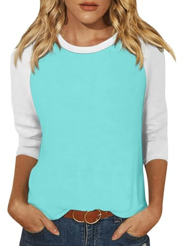 SCBFDI Blusen & Tuniken für Damen Herbst Mode Colorblock Rundhals Tuniken