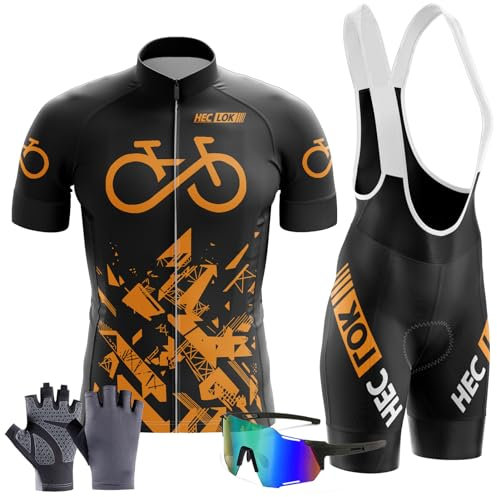 Completo Ciclismo Uomo Estivo Abbigliamento Mountain Bike Tuta mtb Maglia Ciclismo Manica Corta e Pantaloncini Bici Imbottiti Salopette Ciclismo Gel Camicia da ciclismo (TYP-6,4XL)