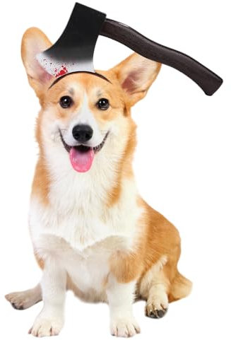 Lezevn Halloween Pet Costumes Axe Headband Realistic Cat Head Toys Dog Bloody Headpieces for Dogs Cats Cosplay Party