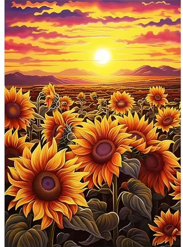 EOBROMD 5D Diamant Painting Bilder Erwachsene Sonnenblume, Diamond Painting Erwachsene Sonnenuntergang, DIY Diamond Painting Bilder Diamant Malerei Landschaft Set für Wanddekoration 30x40cm