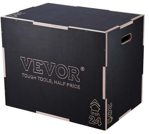 VEVOR 3 in 1 Plyometric Jump Box, Easy-to-Assemble Wood Plyo Box for Jumping Trainers, Home Gym Training and Conditioning, 30 x 24 x 20
