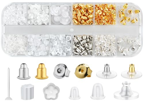 Ohrring-Verschlüsse für Ohrstecker, transparente Kunststoff-Ohrringe, hypoallergen, Metall, Gummi, Silikon, Ohrring-Verschlüsse, Kugelkupplung, Ersatz-Kits für Fischhaken, Ohrstecker, 12 Stile, 600