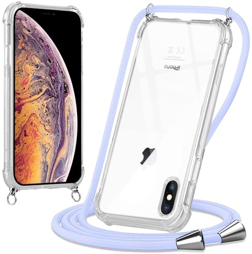 Oelrstfe handyband Hülle mit Band für iPhone XS Max, Handyband zum Umhängen Handy Umhängeband Transparent TPU Stoßfest Silikon Handyhülle mit Kette für iPhone XS Max, Violett