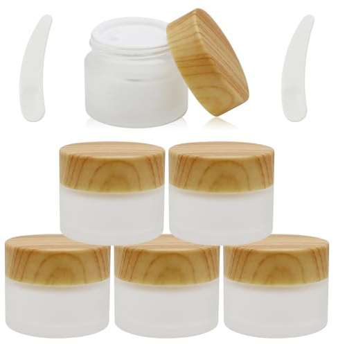 6 Pack Glass Jars,15ml Empty Frosted Refillable Sample Bottle Cosmetic Face Cream Jar Pot Bottle Container Holder Case with Screw Cap Lid and Liners