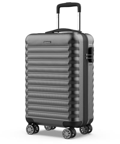 NUMADA - Handgepäck Koffer 55x36x19cm (31L) ABS Upfly XS mit 4 gummierte Doppelrollen und Zahlenschloss. Reisekoffer, Hartschalenkoffer mit Raumteiler und Packgurte | Grau