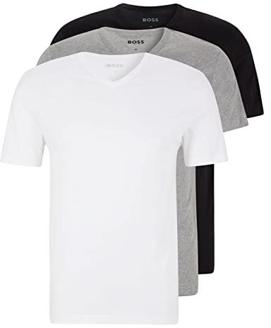BOSS Herren Classic T-Shirts Kurzarm Shirts Pure Cotton V-Neck 3er Pack, Farbe:Mehrfarbig, Artikel:-999 Black/White/Grey, Größe:M
