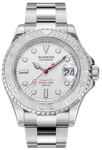 Sugess S450 Ocean Star Mechanische Automatikuhr Stahl Weiß Datum Herren, Weiß, Armband