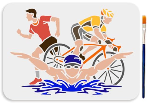 MAYJOYDIY A4 Laufen Radfahren Malschablone mit Pinsel 29.7x21cm Schwimmen Wiederverwendbare Kunststoffvorlage Zum Malen Auf Holz Wänden Stoffen Und Heimdekoration