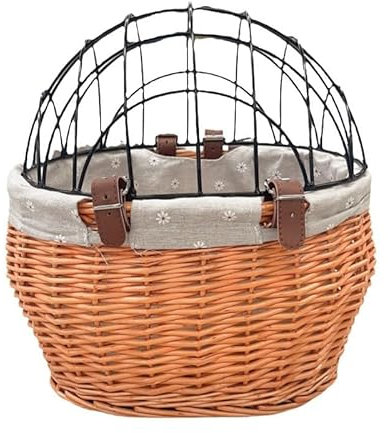 SDGRJKL Hundefahrradkorb für Gepäckträger aus Weide Natur 56 x 36 cm mit Metallgitter Tierkorb Hinterradkorb Hundekorb für Fahrrad,A