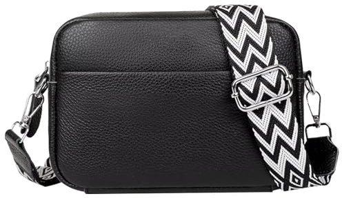 Clufar Umhängetasche Damen Klein Schwarz Crossbody Bag Leder Tasche Damen-umhängetaschen mit 3 Fächern Handtasche Crossbag Umhaengetasche Moderne Elegante Tägliches Festival Geschenk Black